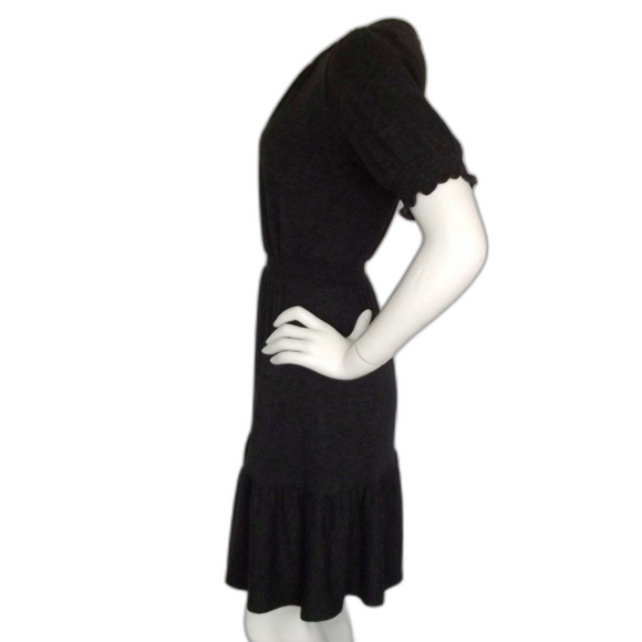 LOFT Dress, XS, Charcoal Gray Heathered Knit, Smocked Flounce, Short sleeves - Picture 8 of 15